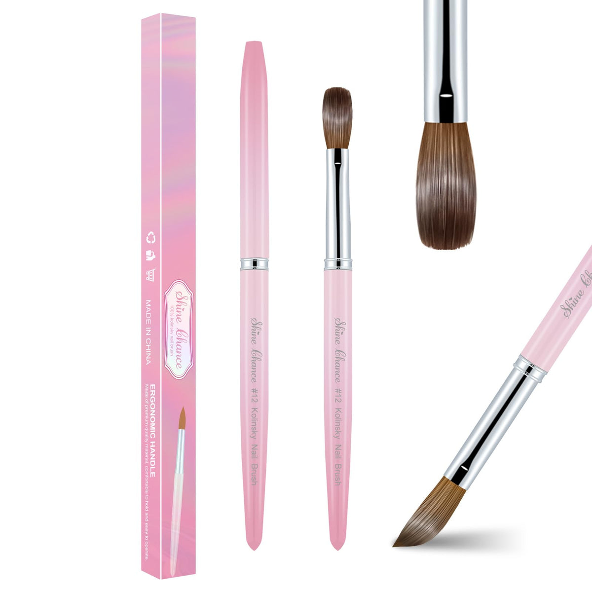 Acrylic Nail Brush Size 12 100% Pure Kolinsky Nail Brush for Acrylic Application Pink