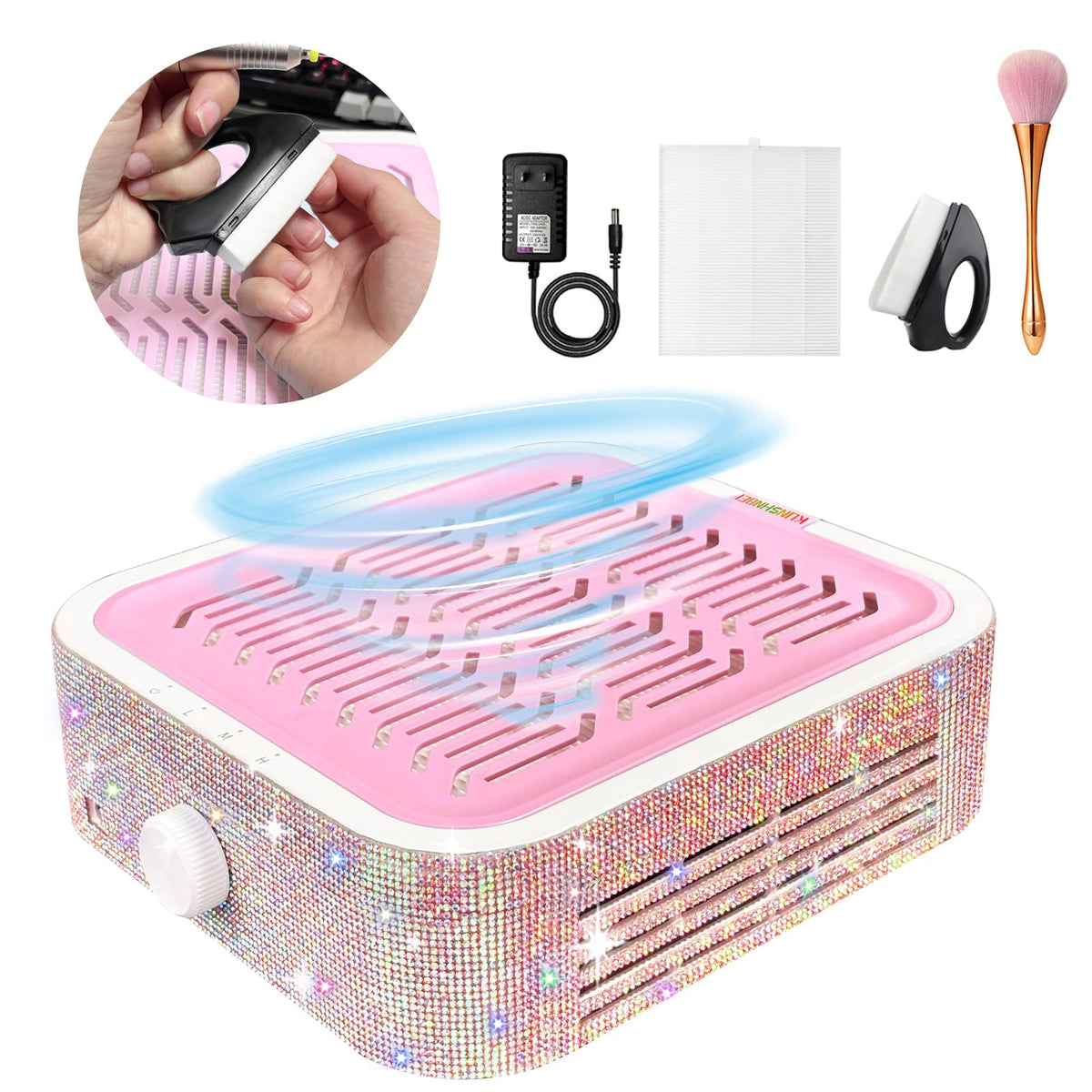 Nail Dust Collector 120W Powerful Vacuum Fan Dust Collector pink Diamond