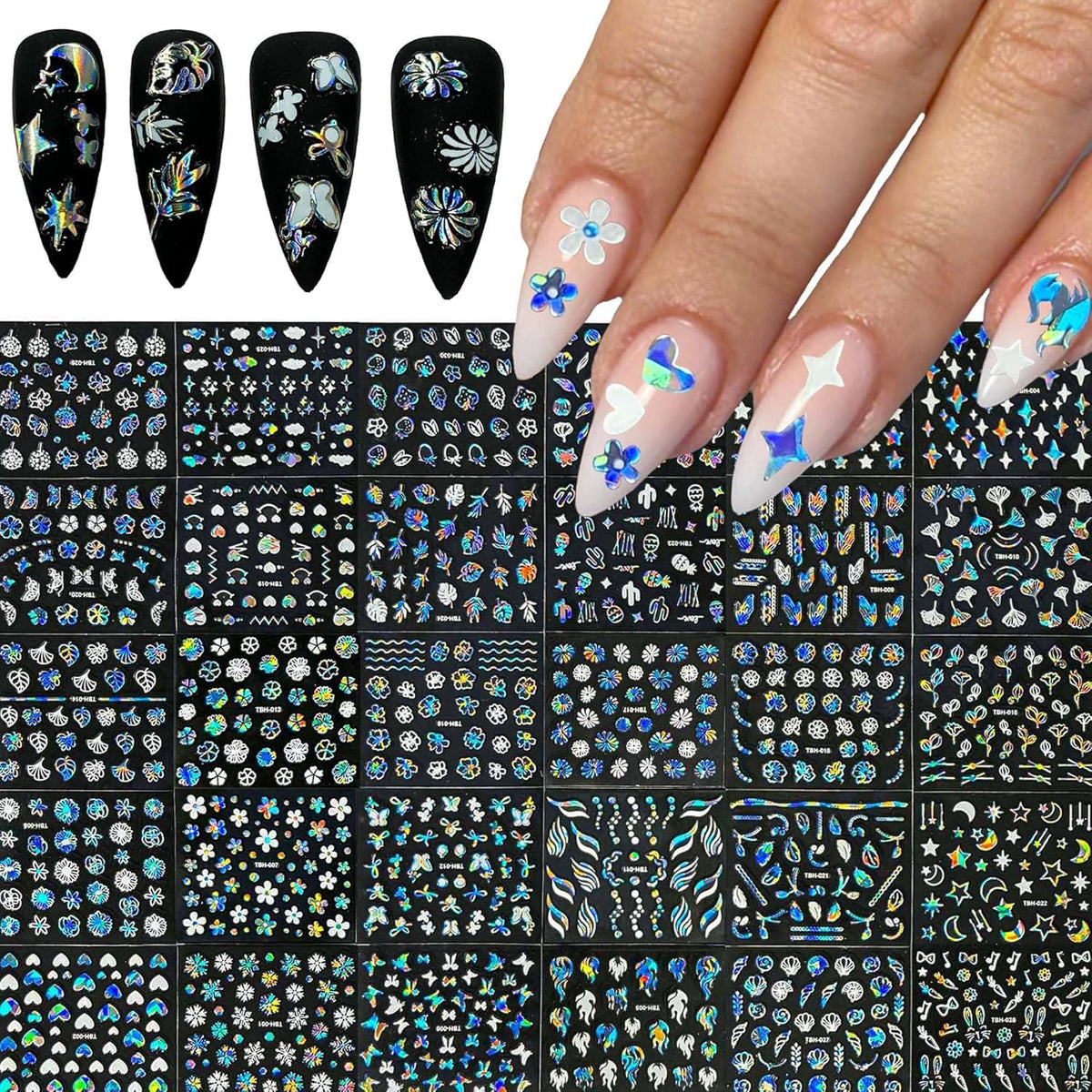Stickers 3D Holográficos Aurora para Nail Art x30 Hojas