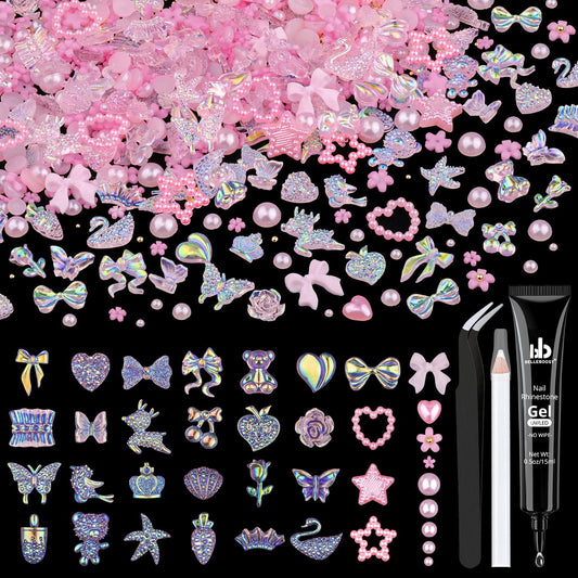 150 Pcs Kawaii 3D Nail Charms with Nail Charm Glue Set(UV Needed) Over 400 PCS Charms