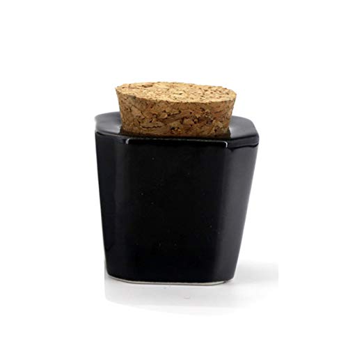 1 Pcs Porcelain Nail Art Dappen DishMini Nail Art Acrylic Liquid Powder Dappen Dish with Anti-evaporation Wooden Cork Top Monomer Dish Glitter Powder Container Holder (Black)