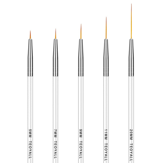 TEOYALL Fine Liner Brush Nail Art Striping Brushes 5/7/9/11/20mm Thin Line Nail Brush