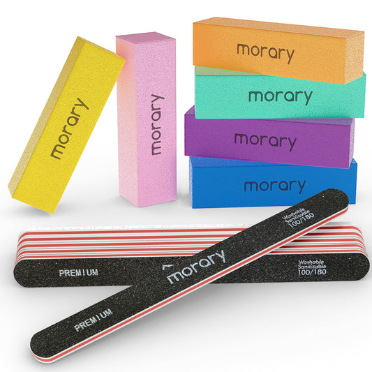 Morary Nail Files and Buffers 12Pcs Professional Manicure Tools Kit 6 Pcs Black Double Sided 100/180 Grit Nail Files & 6 Pcs Rectangular Nail Buffer Block Mulit Color