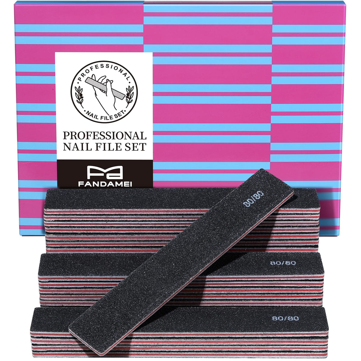FANDAMEI 24PCS 80/80 Grit Nail File Nail Files Kit 80/80