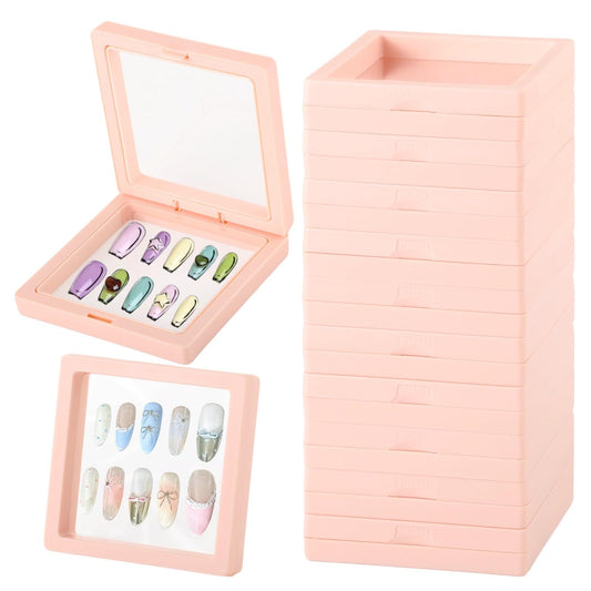 Press On Nail Packaging Boxes 40 Pcs 3D Floating Display Nail Cases Clear PE Film Nail Storage Boxes Nail Display Boxes Nail Art Organizer Cases for Nail Salons Earrings