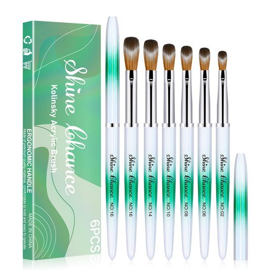 Shine Chance 6Pcs Acrylic Nail Brushes Set Kolinsky Acrylic Nail Art Brush for Acrylic Application (Size 2 6 8 10 14 16)