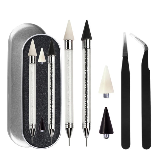 Lápiz Aplicador de Rhinestones con Cera x2 — Negro y Blanco