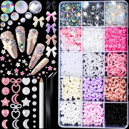 FANDAMEI Nail Art Kit Nail Charms Kit Rhinestones for Nails