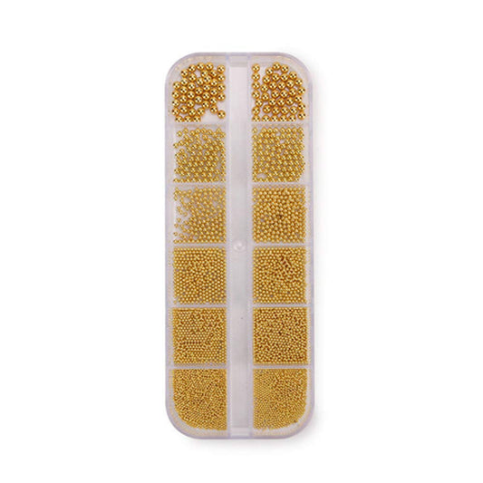 0.6mm Mini Small Nail Beads Stainless Steel Beads Nail Chain Charms Nails Art Decorations Gun Grey Rose Gold Caviar Nail Charms DIY Tool Nail Studs Accessories Caviar Beads for Nails 6Size (Gold)