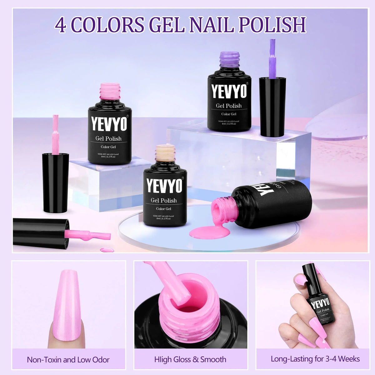 Kit Completo de Acrílico y Gel UV — Lámpara + 4 Geles + 24 Glitters