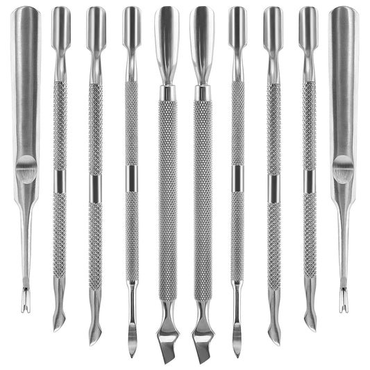 10Pcs Cuticle Pusher Cutter and Remover Professional Double Ended Stainless Steel Dual Head Cuticle Pusher Tool Nail Care Polish Remover Cuticle Trimmer Durable Manicure and Pedicure Tool (Silver)