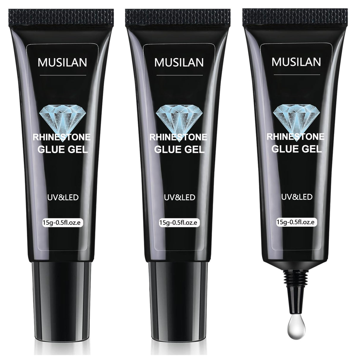 MUSILAN Nail Rhinestone Glue Gel for Nails45g Super Strong Gel Nail Glue for Nail Glitters Nail Gems Gel Nail Glue for Nail Jewels Nail Crystals Nail Decorations 3D Nail Adhesive Charms Sequins