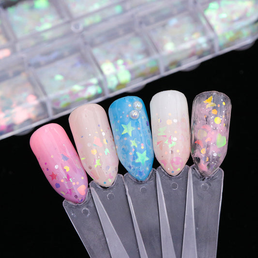 Lentejuelas Laser Verde para Nail Art — Estrellas y Corazones Holográficos