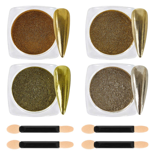 Chrome Nail Powder 4 Colors Gold Series Nail Chrome Powder Mirror Effect Metallic Glitter Powder Kit for Nail Art Decoration Resin Craft etc 1g/Jar