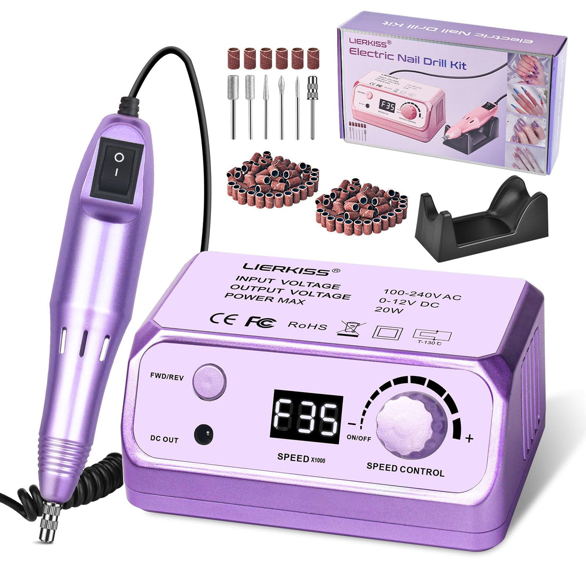 LIERKISS Electric Nail Drill Professional 35000RPM Drill PURPLE