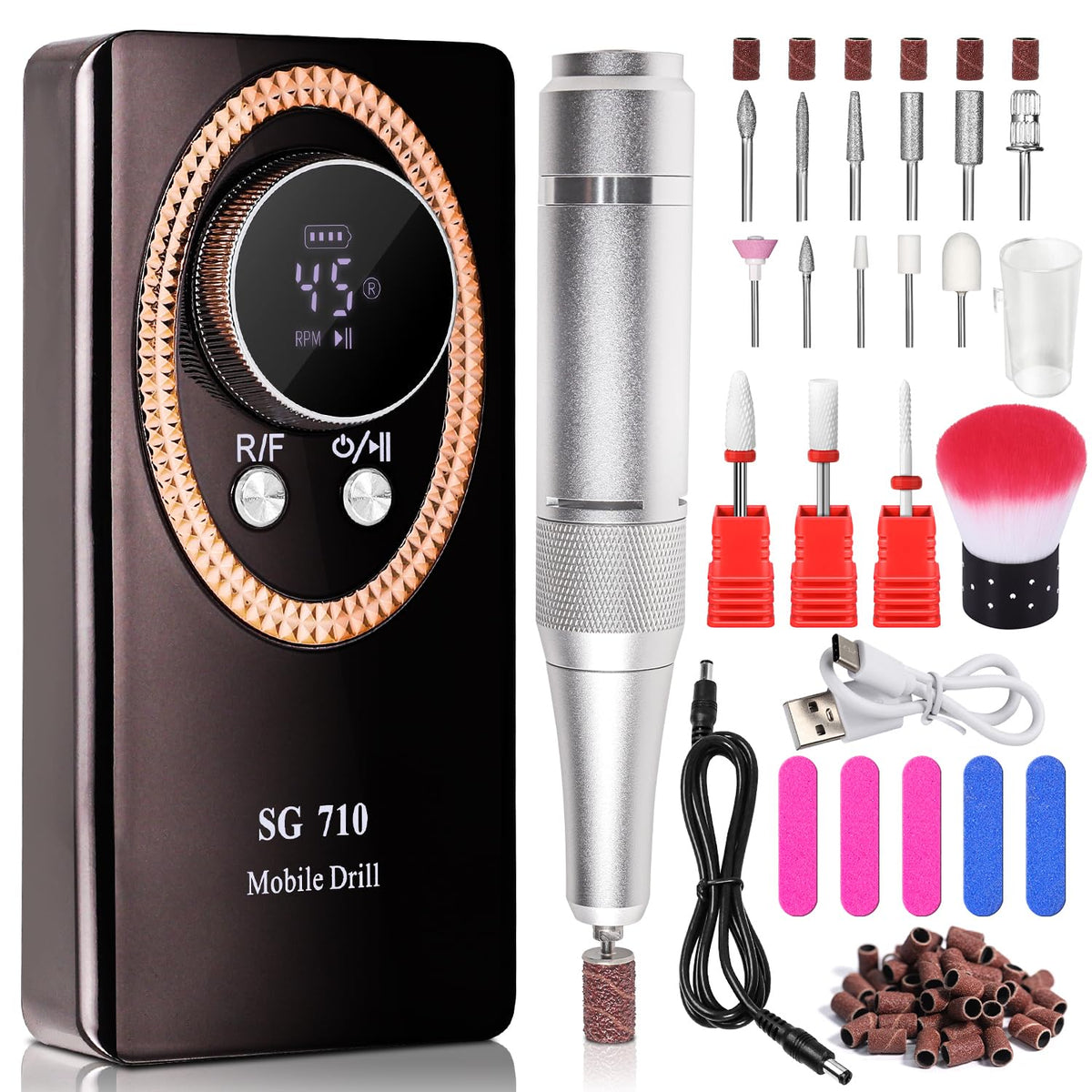 LimeGirl Electric Nail File for Acrylic Nail Kit 45000RPM Nail Drill BLACK