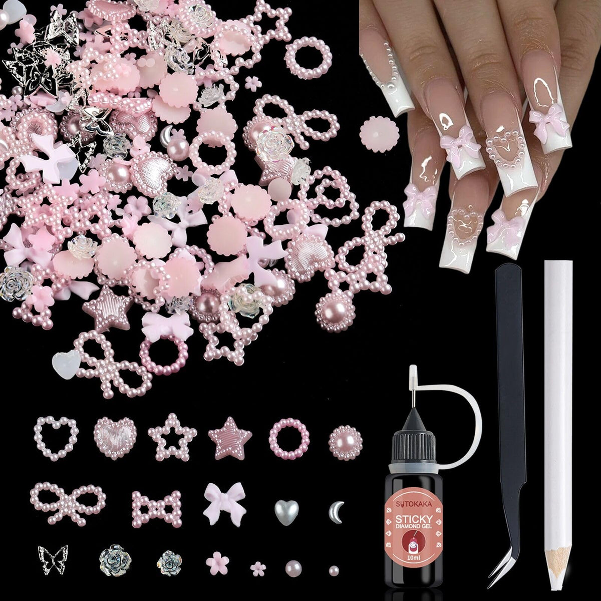 Charms 3D para Uñas SUTOKAKA — Perlas, Lazos, Flores, Mariposas y Corazones