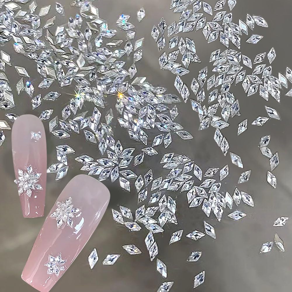 100pcs 3mm Mini Rhombic Nail Rhinestones Shiny Zircon Rhinestones for Nails 3D Nail Art Crystals Rhinestone Charms for Nails Design Gemstones Nail Gems Nail Diamonds Flatback Rhinestones for Crafting