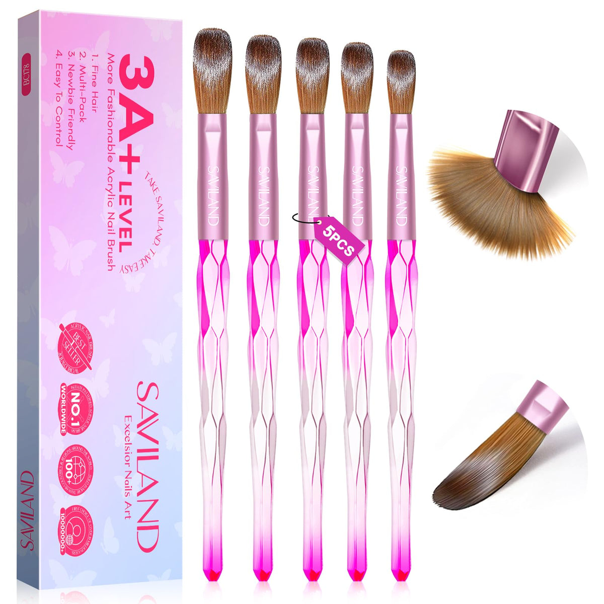 SAVILAND 5pcs Acrylic Nail Brush Set - Size 4/8/10/14/16 Professional Acrylic Nail Brush for Acrylic Application