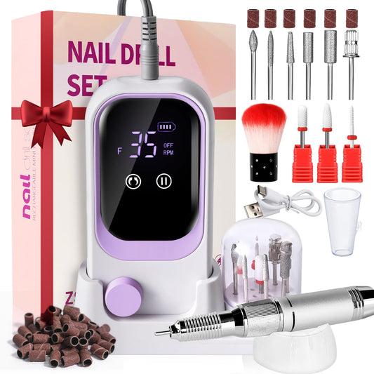 Electric File Nail Drill Professional 35000RPM Nail File rechargable purple