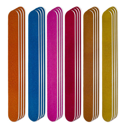 24 Pcs Wooden Nail Files 7 Inches Emery Board Nail File for Nature Nails Manicure X 6 COLORS